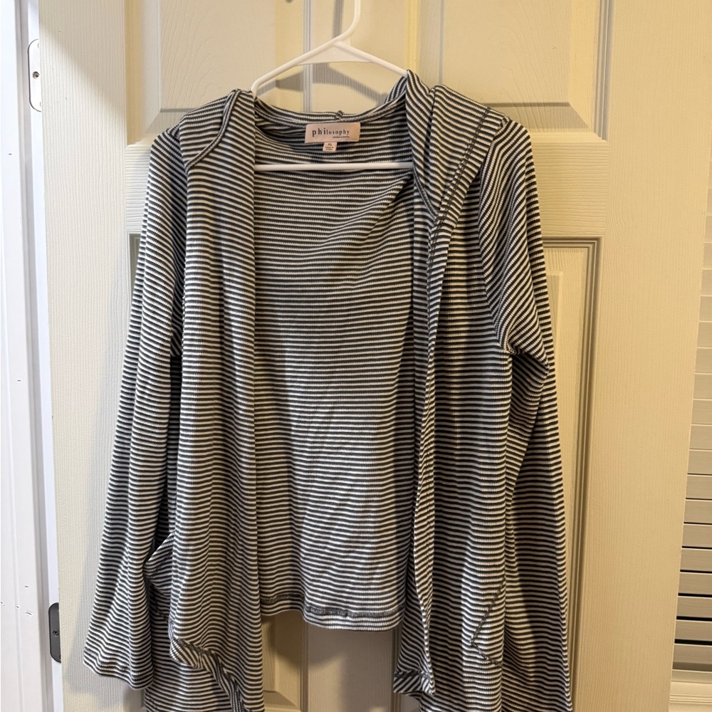 Philosophy Gray and White Striped Top